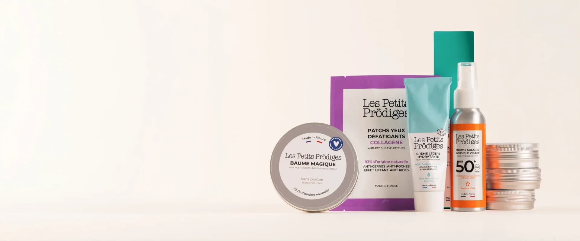 Produkty Les Petits Prödiges — magický balzam, očné vankúšiky, hydratačný krém a opaľovacia hmla SPF50